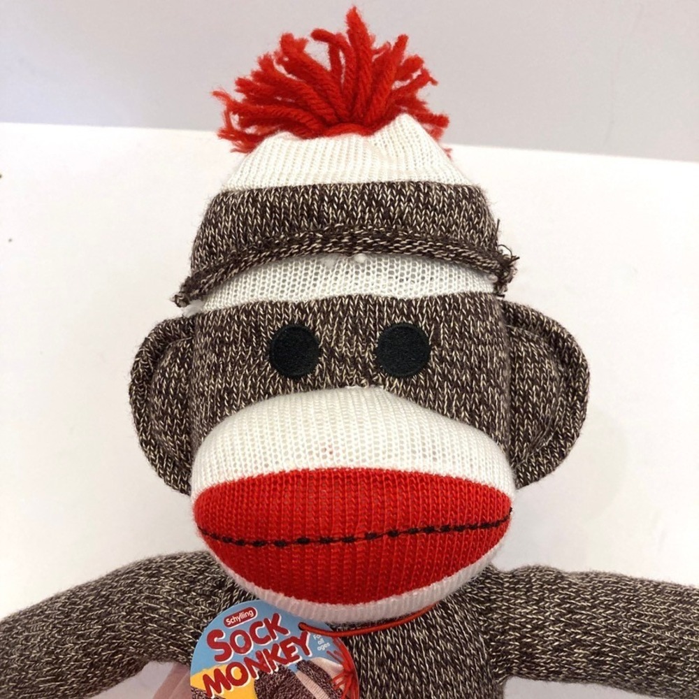 Schylling Sock Monkey 20" Tall Brown & White